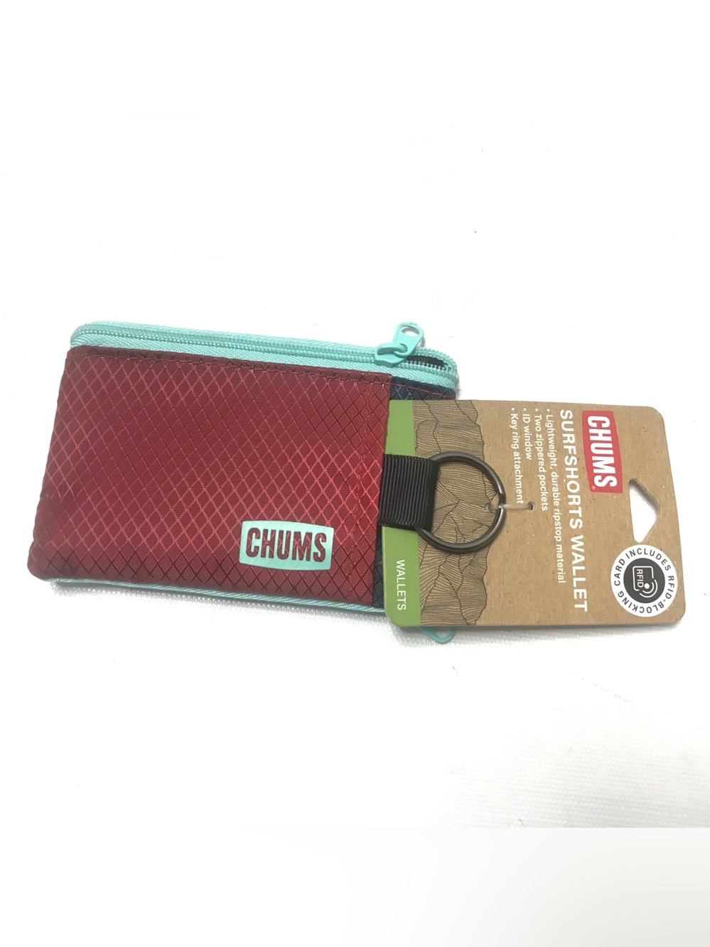 New Chums Surfshorts Wallet RFID Blocking Slim Zippered Red Mint Green New